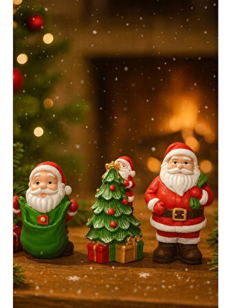 Dekoratif Üçlü Noel Baba Figür Seti Yılbaşı Ağacı Dekorasyonu Yeni Yıl Ev Ofis Masaüstü Biblo