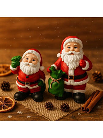 Dekoratif İkili Noel Baba Biblosu Noel Dekorasyon Figürü Hediyelik Yeni Yıl Süsü