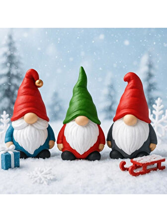 Dekoratif Üçlü Şans Cücesi Set Biblosu Noel Dekorasyon Yılbaşı Figürü Hediyelik Yeni Yıl Süsü