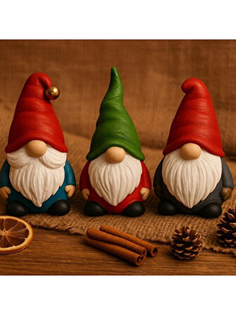 Dekoratif Üçlü Şans Cücesi Set Biblosu Noel Dekorasyon Yılbaşı Figürü Hediyelik Yeni Yıl Süsü