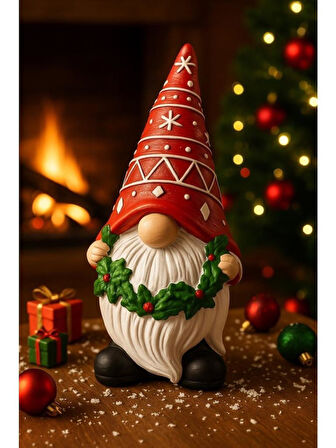 Dekoratif Şapkalı Yılbaşı Cücesi Noel Temalı Dekoratif Biblo Hediyelik Yeni Yıl Süsü