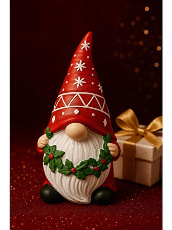 Dekoratif Şapkalı Yılbaşı Cücesi Noel Temalı Dekoratif Biblo Hediyelik Yeni Yıl Süsü