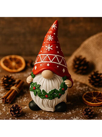 Dekoratif Şapkalı Yılbaşı Cücesi Noel Temalı Dekoratif Biblo Hediyelik Yeni Yıl Süsü