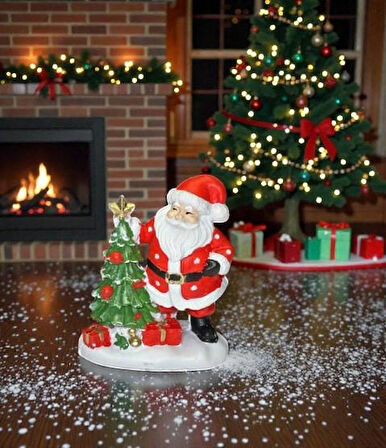 Dekoratif Mini Noel Baba ve Yılbaşı Ağacı Figürlü Biblo Noel Süsü Yılbaşı Masaüstü Dekorasyon
