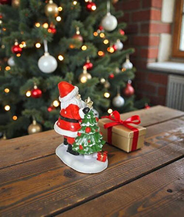 Dekoratif Mini Noel Baba ve Yılbaşı Ağacı Figürlü Biblo Noel Süsü Yılbaşı Masaüstü Dekorasyon