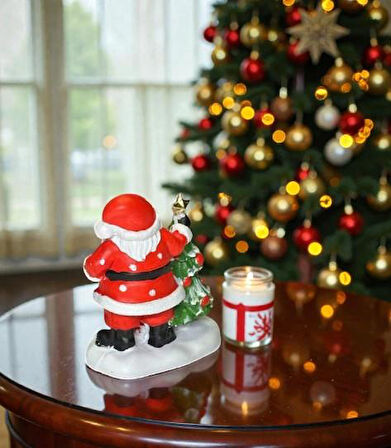 Dekoratif Mini Noel Baba ve Yılbaşı Ağacı Figürlü Biblo Noel Süsü Yılbaşı Masaüstü Dekorasyon