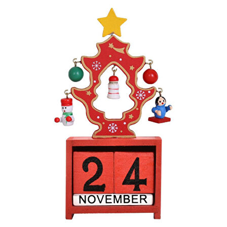 Dekoratif Minyatür Masa Takvimi Ahşap Yılbaşı Süsü Masa Dekoru
