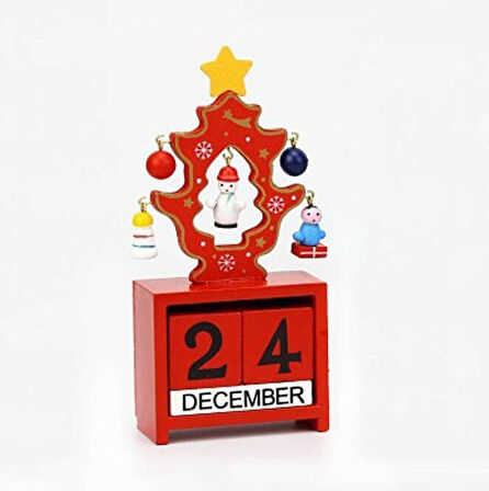 Dekoratif Minyatür Masa Takvimi Ahşap Yılbaşı Süsü Masa Dekoru
