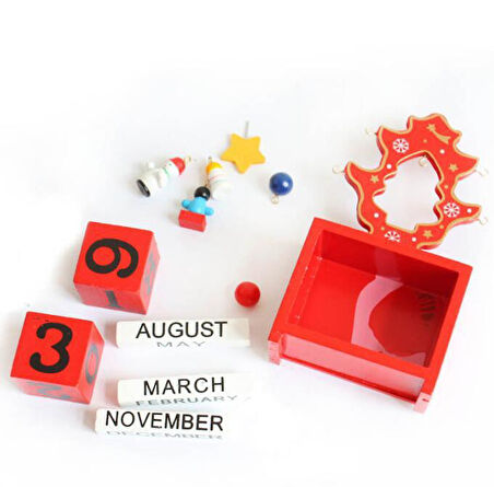 Dekoratif Minyatür Masa Takvimi Ahşap Yılbaşı Süsü Masa Dekoru