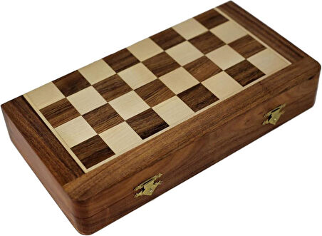 Mıknatıslı Ahşap Manyetik Satranç Takımı El Yapımı Şık Tasarım 26x26 cm, Kaymaz Taşlar, Seyahat ve Ev Kullanımına Uygun