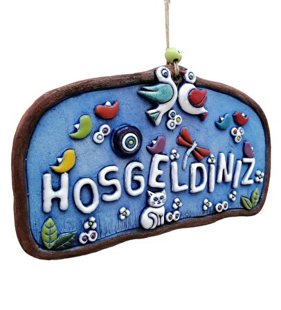 Özel Tasarım Kuş Süslemeli Hoşgeldiniz Yazısı Seramik Bahçe Dekorasyon Kapı Önü Aksesuar 