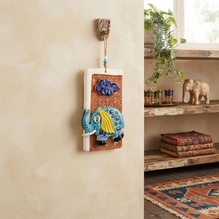 El Yapımı Seramik Fil Duvar Dekoru Kabartmalı Duvar Süsü