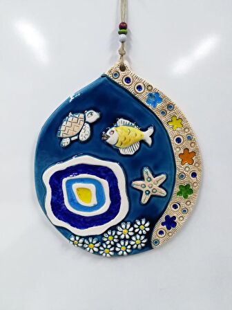 Seramik Denizin Altı Dekoratif El İşi Duvar Süsü Büyük Boy Nazarlık