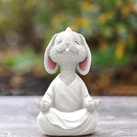 Dekoratif Yoga Yapan Tavşan Biblo Meditasyon Küçük Boy Tavşan Heykeli Ev Dekoru 8x12.5 cm