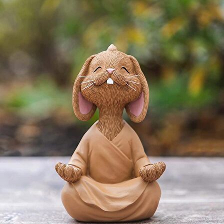 Dekoratif Yoga Yapan Tavşan Biblo Meditasyon Küçük Boy Tavşan Heykeli Ev Dekoru 8x12.5 cm