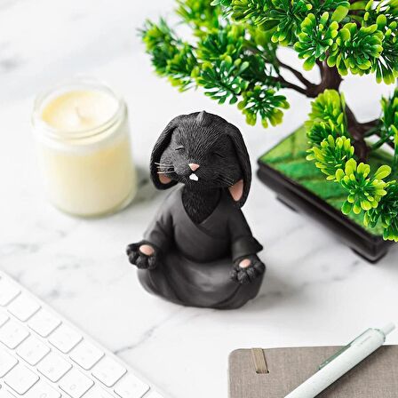 Dekoratif Yoga Yapan Tavşan Biblo Meditasyon Büyük Boy Tavşan Heykeli Ev Dekoru 18x11.5 cm