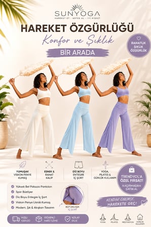 Kadın Yoga Takımı Viskon Penye Likralı Yüksek Bel Palazzo Pantolon İçten Şortlu Spor Büstiyer Pilates Meditasyon Takımı