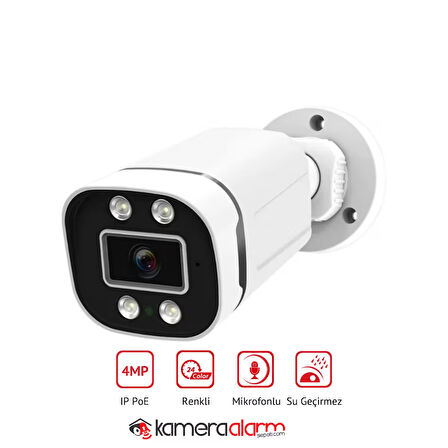 4mp Ip 7/24 Renkli, Mikrofonlu, 3.6mm H.265, Onvıf, Poe, Sony Warmled, Su Geçirmez