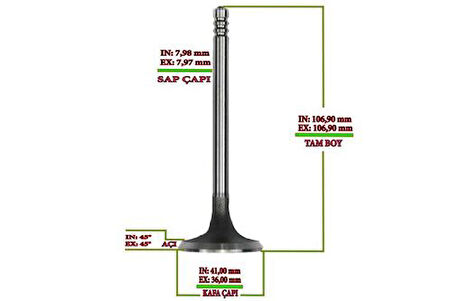 Supar 103512108 Subap Takım 8V Besta-Mazda E2200 90-00 Em 2.2D 8V In-Ex 4+3 K71012121