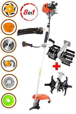 20HPX 8IN1 8 Multi Başlıklı Benzinli Yan Tip Tırpan Ot Biçme Çapalama Makinesi + 2 Super Çapa Seti