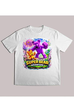 Kız Erkek Çocuk Super Bear Pembe Baskılı %100 Organik Pamuk Tshirt