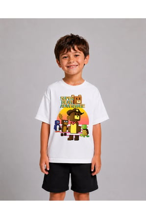 Kız Erkek Çocuk Super Bear Kovboy Baskılı %100 Organik Pamuk Tshirt