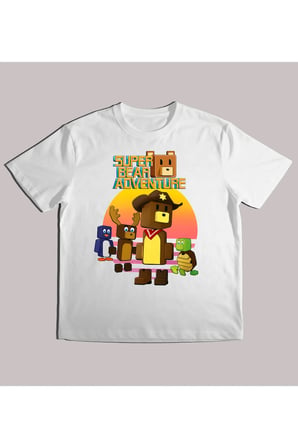 Kız Erkek Çocuk Super Bear Kovboy Baskılı %100 Organik Pamuk Tshirt