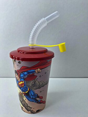 Superman Akordion Pipetli Kapaklı Meşrubat Bardağı 400 ML - 1 nolu desen