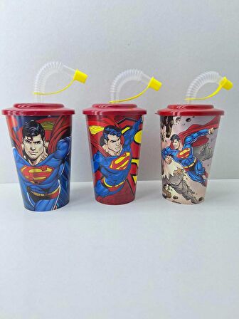 Superman Akordion Pipetli Kapaklı Meşrubat Bardağı 400 ML - 1 nolu desen