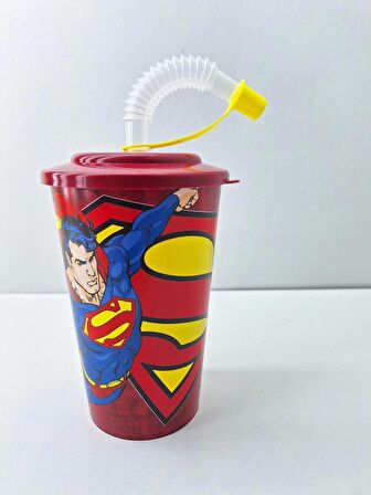 Superman-1 Akordion Pipetli Kapaklı Meşrubat Bardağı 400 ML - 2 nolu desen