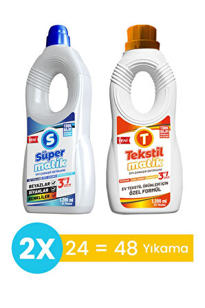 3'ü 1 Arada Sıvı Çamaşır Deterjanı 1200 ml-Tekstilmatik Sıvı Vegan Çamaşır Deterjanı 1200 ml