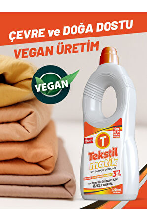 3'ü 1 Arada Sıvı Çamaşır Deterjanı 1200 ml-Tekstilmatik Sıvı Vegan Çamaşır Deterjanı 1200 ml