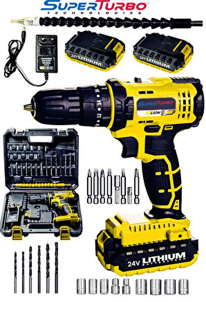 Germany 24V 5AH Çelik Şanzuman Bakır Sargılı Çift Akülü Şarjlı Matkap Vidalama Süper 27 Parça Set