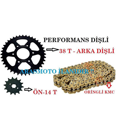 Pulsar Ns200 - Rs200 Performans Dişli Seti Ve Kmc Marka Oringli Zincir 38T*14T_Supermoto