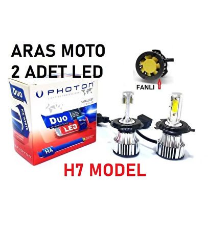 H7 Photon Fanlı Xenon Led Beyaz Ampül H7 12-24 V Duo Soğutucu Fanlı Model 2 Adet_Supermoto