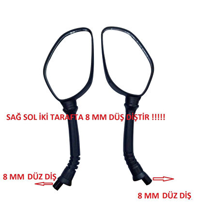 Honda Activa 125 S - Spacy 110-Spontini 110 Uyumlu Geniş Görüşlü Ayna Takım 8 Mm Düz Diş _Supermoto