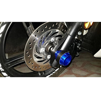 Motosiklet ,Scooter Ön Teker Koruma Takozu Karbon Detaylı Lacivert Renk 16 Mm Millere Uygun_Supermoto