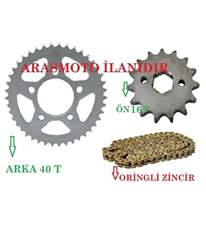 Drift 125 L Performans Hız Zincir Dişli Seti Oringli Gold Zincir Arka 40 Dişli-Ön 16 Dişli_Supermoto