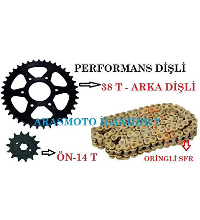 Bajaj Pulsar Ns 200-Rs 200 Performans Zincir Dişli Takımı Oringli Sfr Zincir (38 T-14 T)_Supermoto