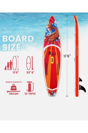 KOİ BALIĞI EFSANESİ KOI 11′ LIGHTWEIGHT STAND UP PADDLE BOARD SUP BOARD 350x84x15 cm 1 YIL GARANTİ