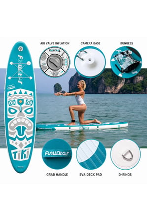 TİKİ MAVİ ŞİŞME SUP BOARD/STAND UP PADDLE BOARD PATİ DOSTU YÜZEY (320x83x15 CM)
