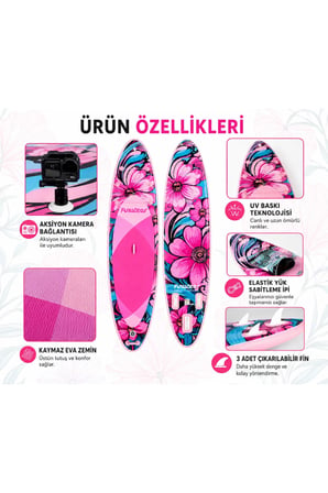 PINK FLOWER ŞİŞME SUP BOARD/STAND UP PADDLE BOARD 350x85x15 CM 1 YIL GARANTİ