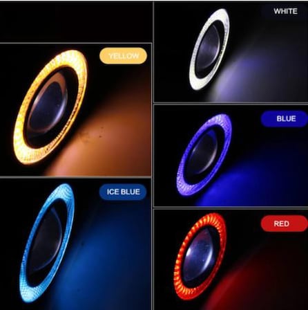 Üniversal Mercekli Angel Sis Farı Metal Su Geçirmez 76 mm Mavi Halkalı Angel Eyes