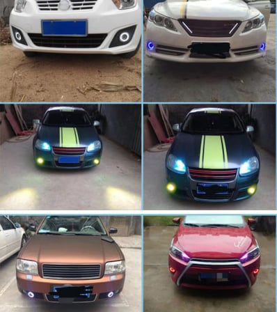 Üniversal Mercekli Angel Sis Farı Metal Su Geçirmez 76 mm Mavi Halkalı Angel Eyes