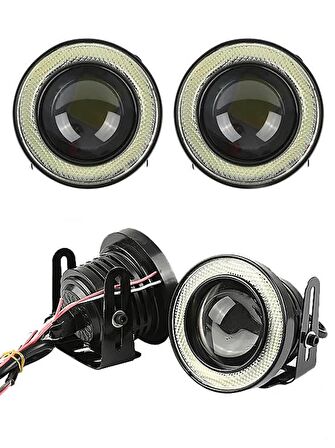 Üniversal Mercekli Angel Sis Farı Metal Su Geçirmez 76 mm Mavi Halkalı Angel Eyes