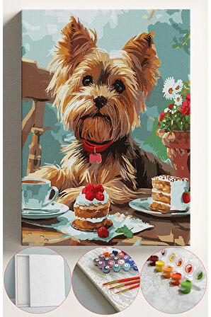 Sayılarla Boyama Seti Numaralı Tuval Fırça Boya 40x50 Cm -SÜS KÖPEĞİ PASTA 1