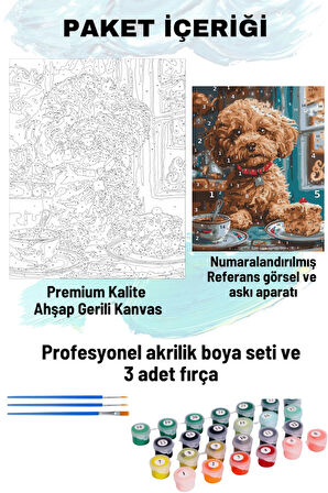 Sayılarla Boyama Seti Numaralı Tuval Fırça Boya 40x50 Cm - SÜS KÖPEĞİ PASTA 2