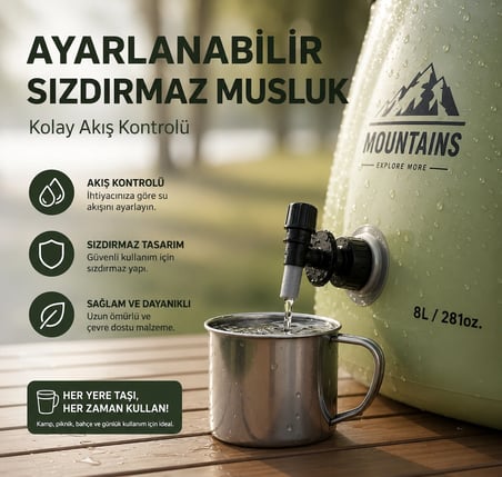 8L Taşınabilir ve Katlanabilir Su Deposu Katlanır Tasarım ile Yer Tasarrufu Sağlayın Kamp Trekking ve Seyahat İçin Su Torbası