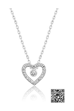 Swarovski® Tektaşlı Kalp Kolye Rodyum Kaplama 925 Ayar Gümüş - Suvps00012