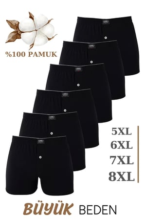 6'lı Paket Erkek Siyah Geniş Kalıp Büyük Beden Boxer Sade Tasarım Örme Kumaş Kışlık Giyim
